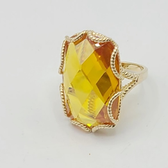 Vintage Sterling Silver Gold Plated Large Faceted Cocktail Statement Ring - Picture 5 of 8